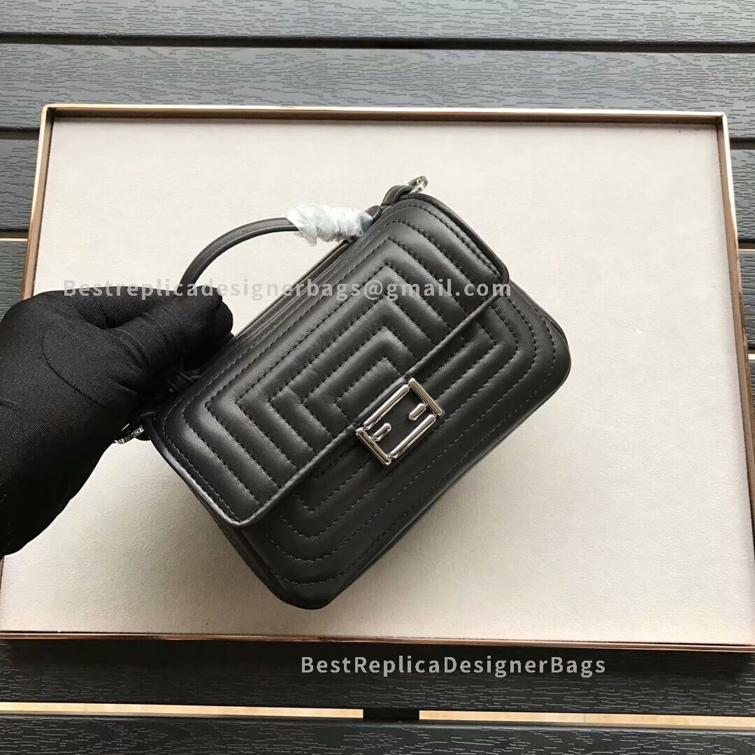 Fendi Double Micro Baguette Black Leather Bag SHW 8770
